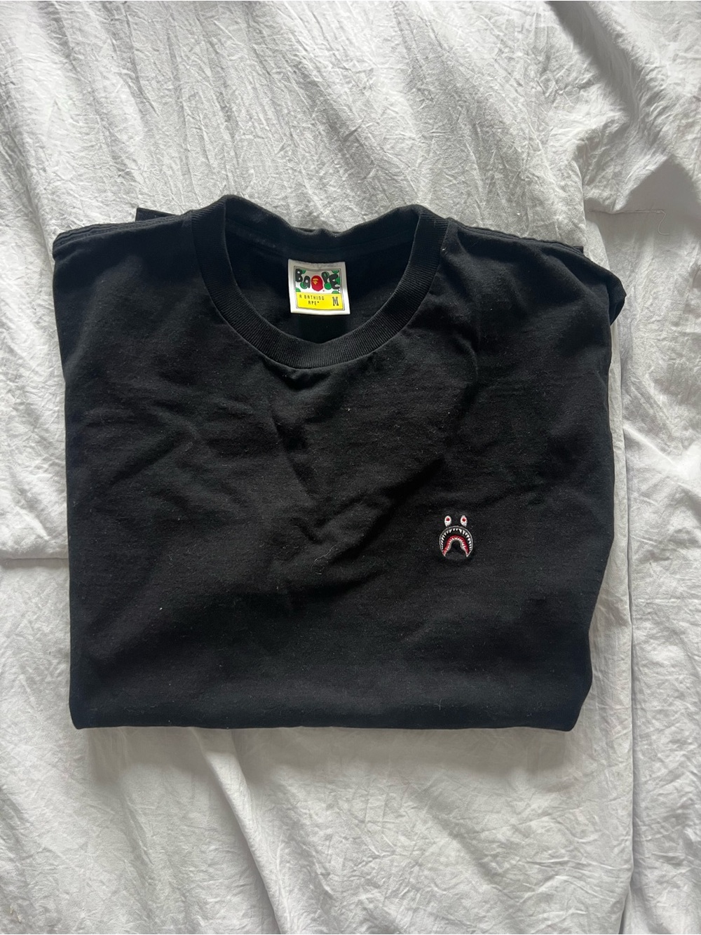 Bape Black Tee with Colorful Logo Tag